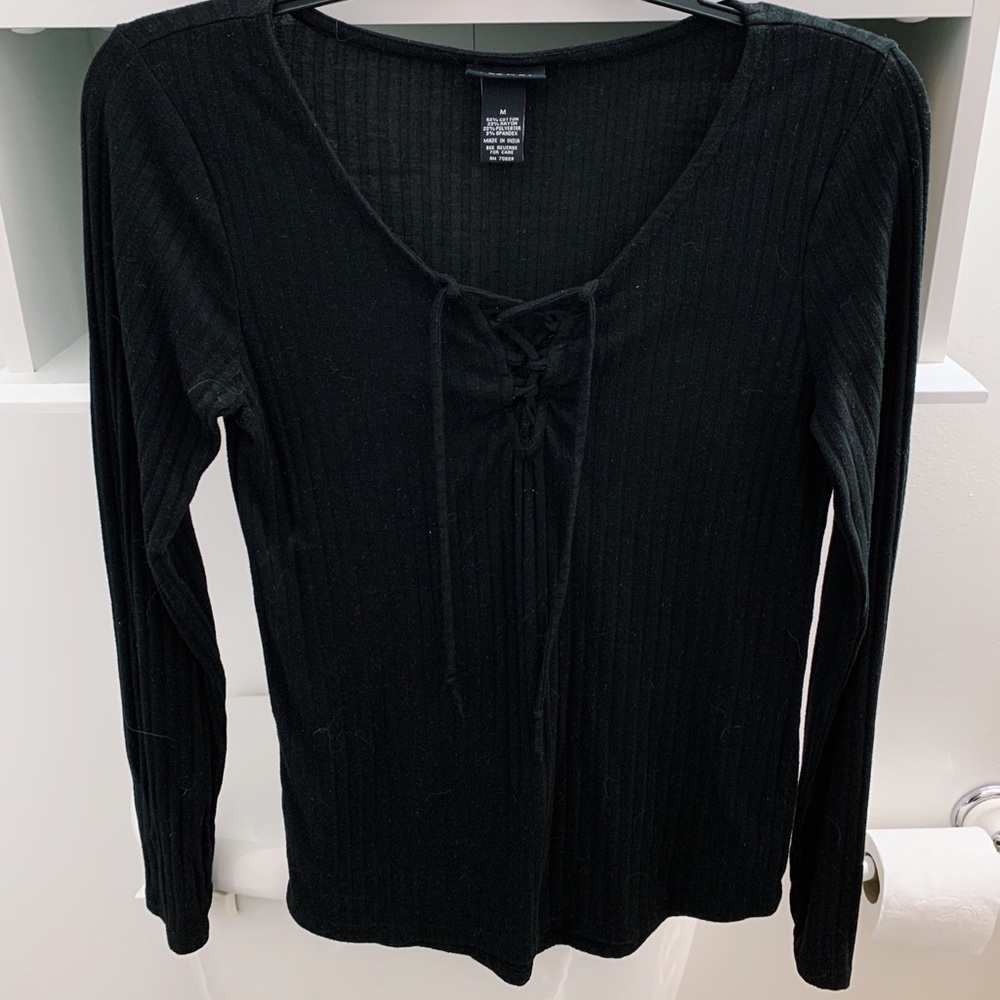 ribbed tie up long sleeve